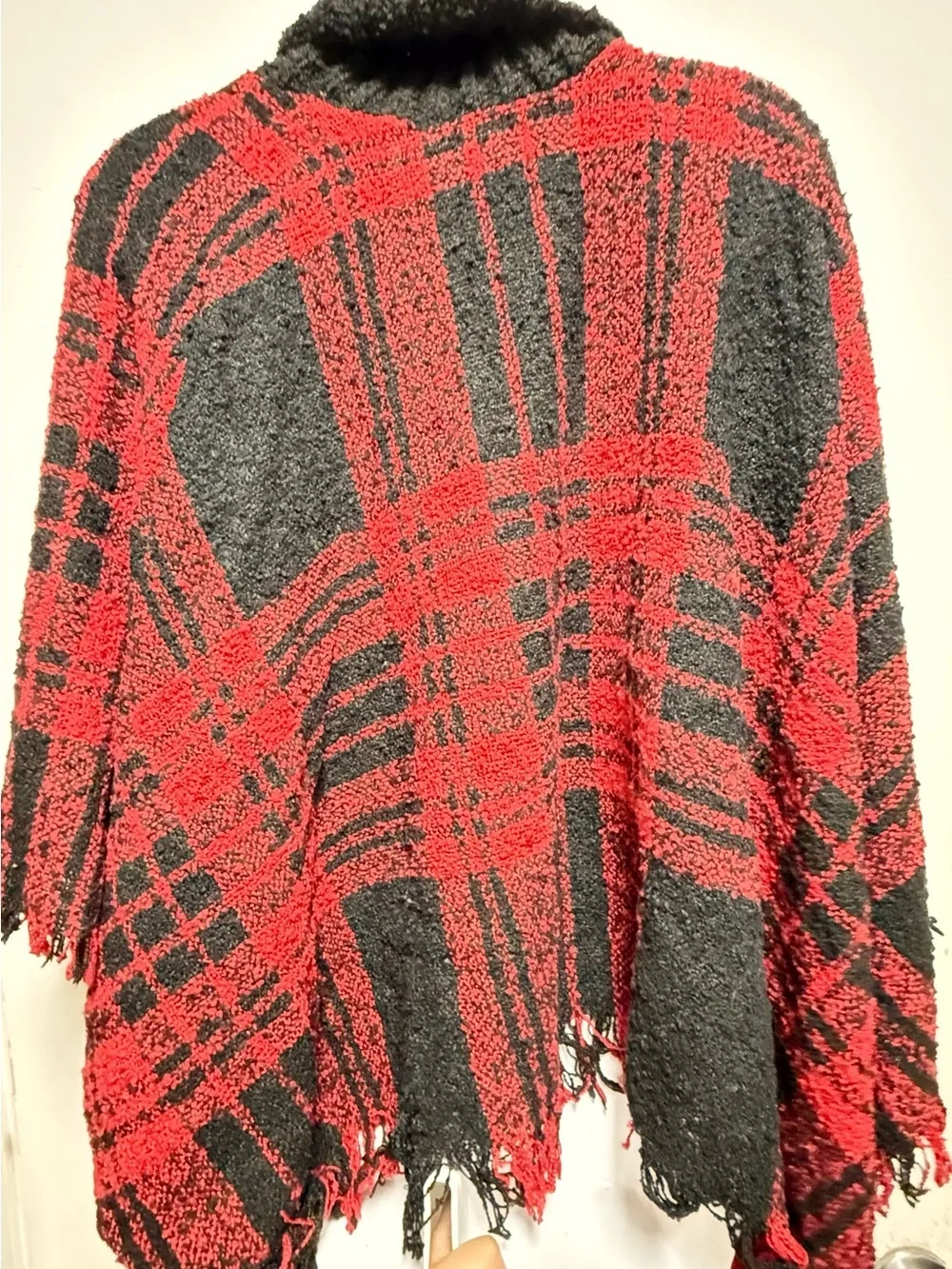 Steve Madden Red and Black Plaid Turtleneck Poncho